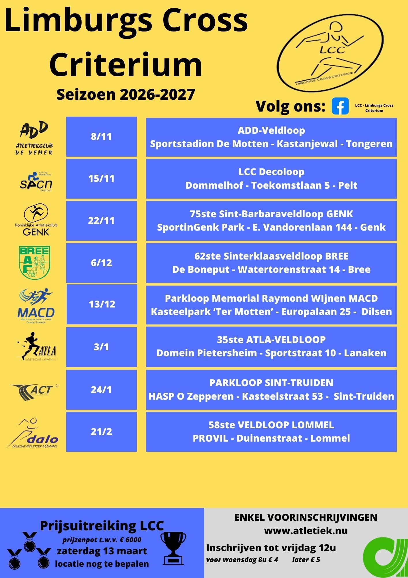 Poster van het Limburgs Cross Criterium — veldloopreeks van PC Limburg Atletiek